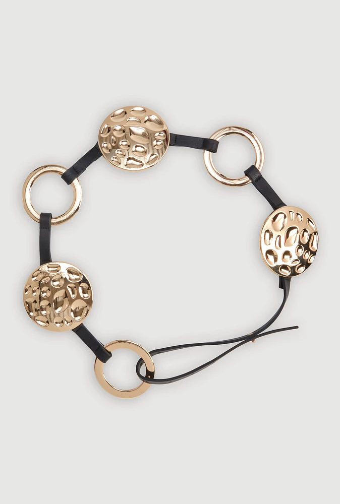 Womens Metallic Textured Circle Waist Belt, Gold, Size M-L