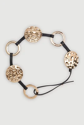 Womens Metallic Textured Circle Waist Belt, Gold, Size M-L
