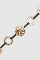 Womens Metallic Textured Circle Waist Belt, Gold, Size M-L