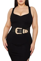 Womens Plus Size Western Metallic Buckle Stretch Belt, Black