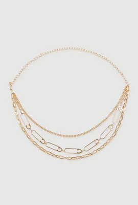 Womens Layered Assorted Chain Belt, Gold, Size M-L