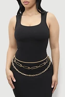 Womens Layered Assorted Chain Belt, Gold, Size M-L