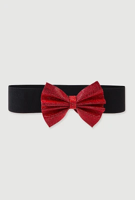 Womens Rhinestone Bow Stretch Belt, Red, Size M-L