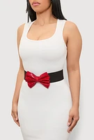 Womens Rhinestone Bow Stretch Belt, Red, Size M-L