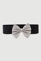 Womens Rhinestone Bow Stretch Belt, Silver, Size S-M