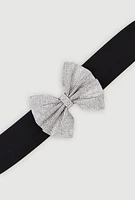 Womens Rhinestone Bow Stretch Belt, Silver, Size S-M