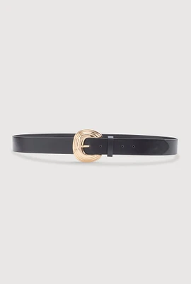 Womens Plus Size Metallic Buckle Faux Leather Belt, Black, Size 2X
