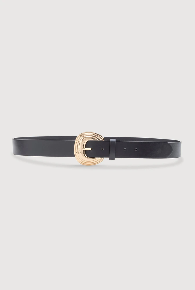 Womens Plus Size Metallic Buckle Faux Leather Belt, Black, Size 2X