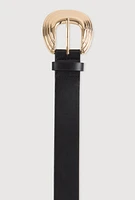 Womens Plus Size Metallic Buckle Faux Leather Belt, Black, Size 2X