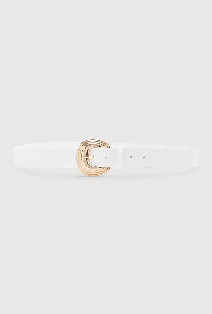 Womens Plus Size Metallic Buckle Faux Leather Belt, White, Size 2X