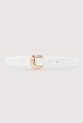 Womens Plus Size Metallic Buckle Faux Leather Belt, White, Size 2X