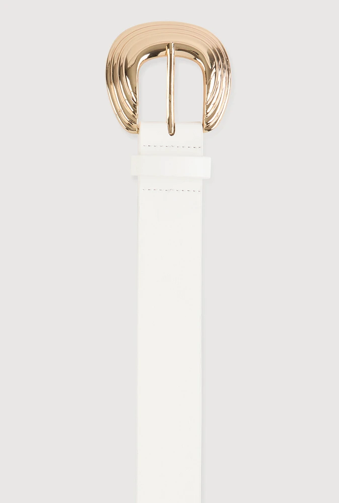 Womens Plus Size Metallic Buckle Faux Leather Belt, White, Size 3X