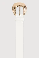 Womens Plus Size Metallic Buckle Faux Leather Belt, White, Size 3X