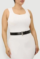 Womens Plus Size Metallic Buckle Belt, Black, Size 2X