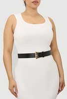 Womens Plus Metallic Buckle Belt, Black,