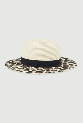 Womens Animal Print Straw Fedora Hat, Multi