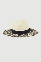 Womens Animal Print Straw Fedora Hat, Multi