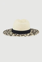 Womens Animal Print Straw Fedora Hat, Multi