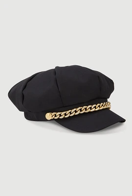 Womens Rhinestone Chain Detail Cabbie Hat, Black
