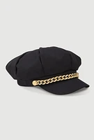 Womens Rhinestone Chain Detail Cabbie Hat, Black
