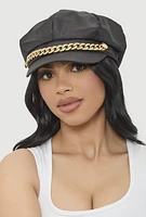 Womens Rhinestone Chain Detail Cabbie Hat, Black
