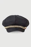 Womens Rhinestone Chain Detail Cabbie Hat, Black