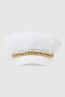 Womens Rhinestone Chain Detail Cabbie Hat, White