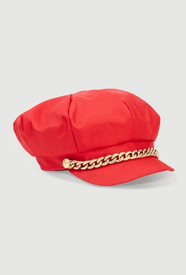 Womens Rhinestone Chain Detail Cabbie Hat, Red