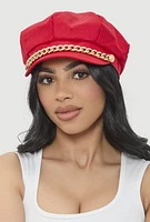 Womens Rhinestone Chain Detail Cabbie Hat, Red