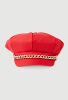 Womens Rhinestone Chain Detail Cabbie Hat, Red