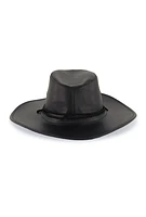 Womens Faux Leather Rope Trim Cowboy Hat, Black