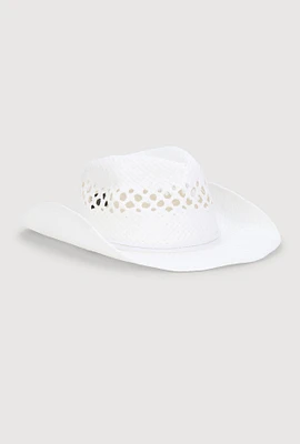 Womens Woven Straw Cowboy Hat, White