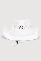 Womens Woven Straw Cowboy Hat, White