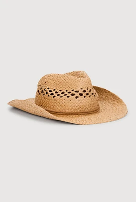 Womens Woven Straw Cowboy Hat, Brown