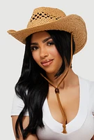 Womens Woven Straw Cowboy Hat, Brown