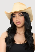 Womens Contrast Trim Cowboy Hat, Beige