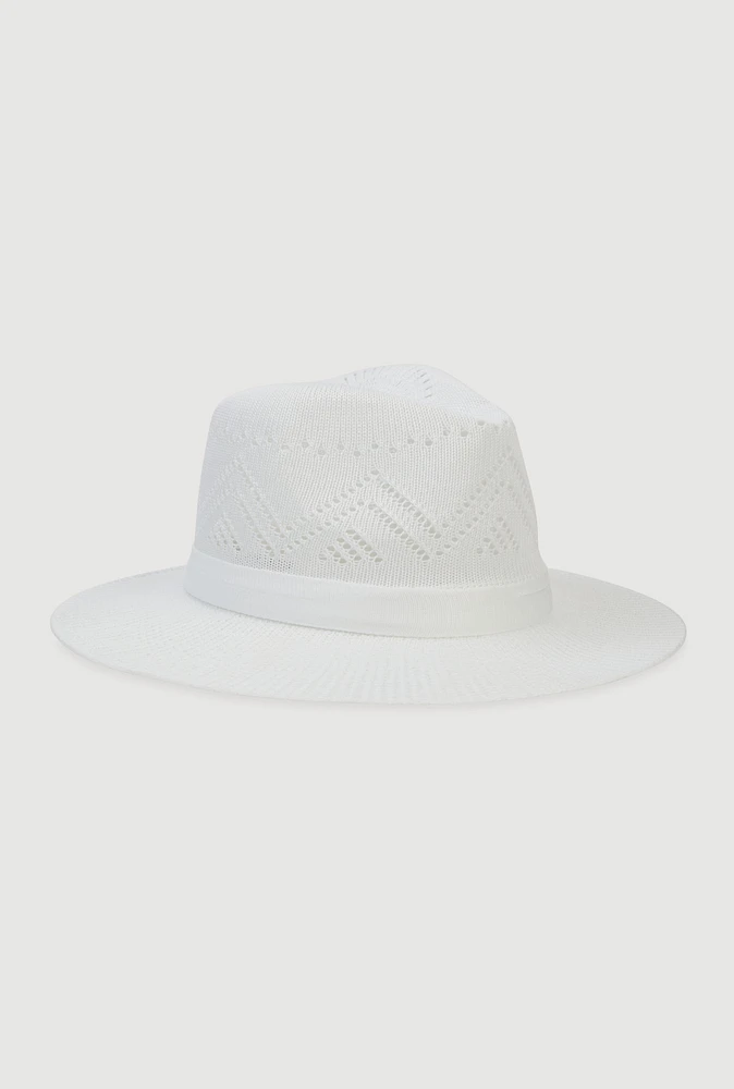 Womens Cut Out Detail Panama Hat, White