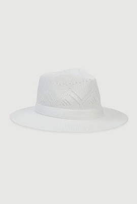 Womens Cut Out Detail Panama Hat, White