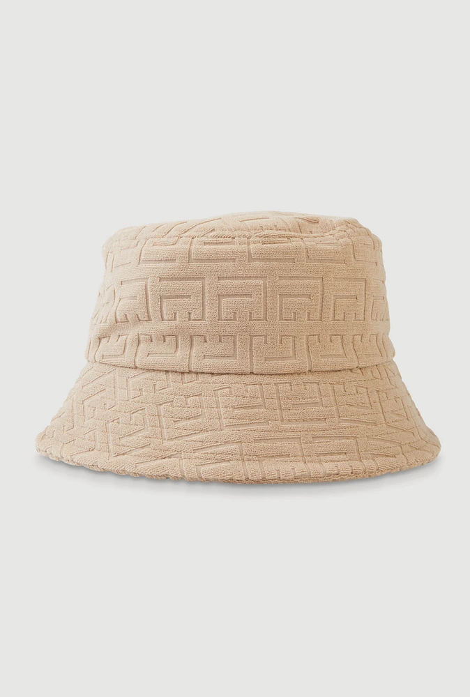 Womens Greek Key Bucket Hat, Beige