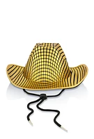 Womens Metallic Patterned Chin Strap Cowboy Hat, Gold