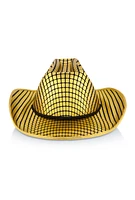 Womens Metallic Patterned Chin Strap Cowboy Hat, Gold