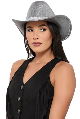 Womens Iridescent Foil Studded Strap Cowboy Hat, Black