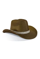 Womens Iridescent Foil Studded Strap Cowboy Hat, Brown