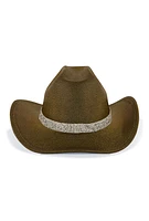 Womens Iridescent Foil Studded Strap Cowboy Hat, Brown