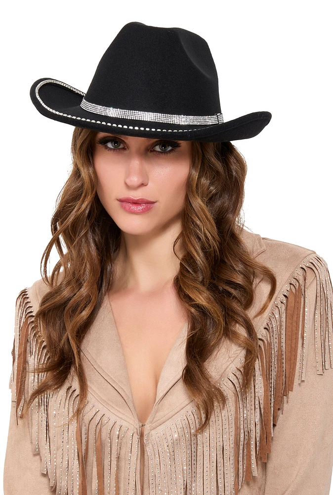 Womens Rhinestone Trim Cowboy Hat, Black