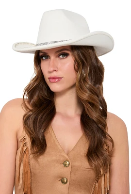 Womens Rhinestone Trim Cowboy Hat, White