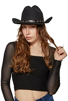 Womens Grommet Detail Cowboy Hat, Black