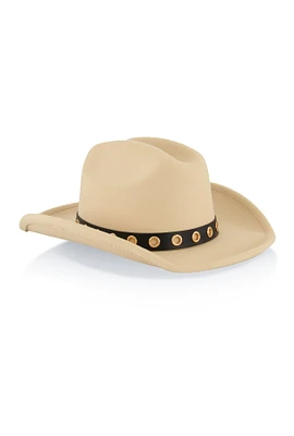 Womens Grommet Detail Cowboy Hat, Beige