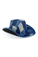 Womens Patchwork Denim Print Cowboy Hat, Blue