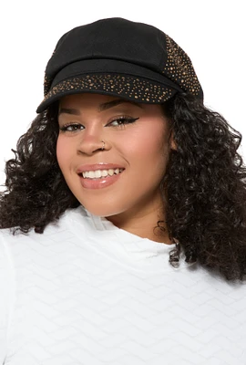 Womens Rhinestone Studded Cabbie Hat, Black